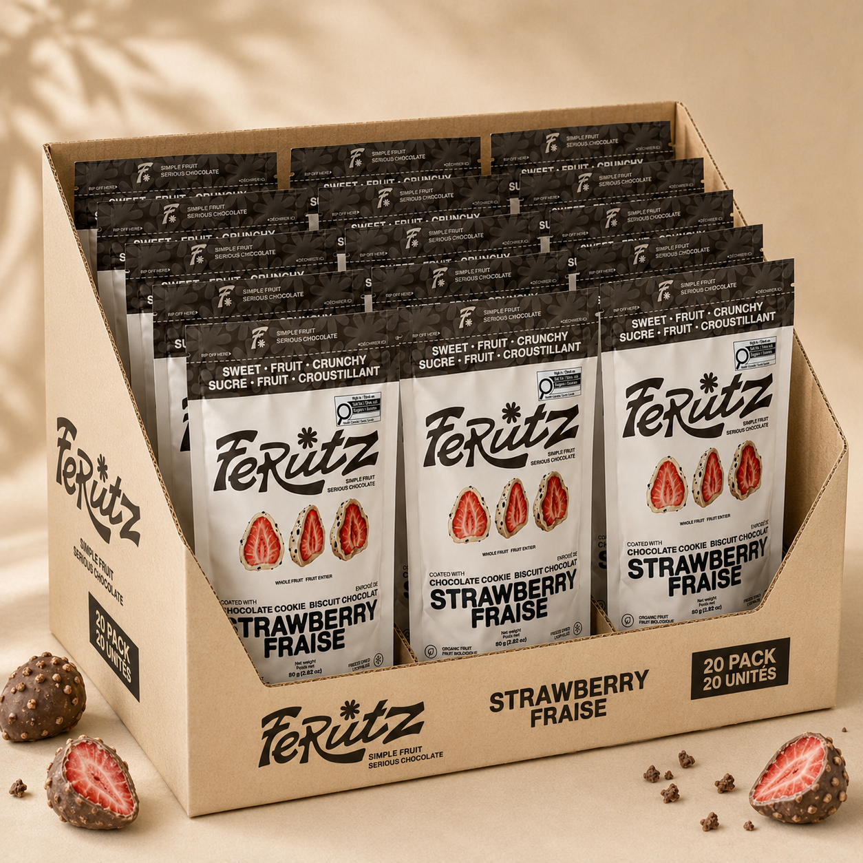 Party Pack: 20-Pack White Chocolate Cookie-Covered Strawberries + Dubai Chocolate