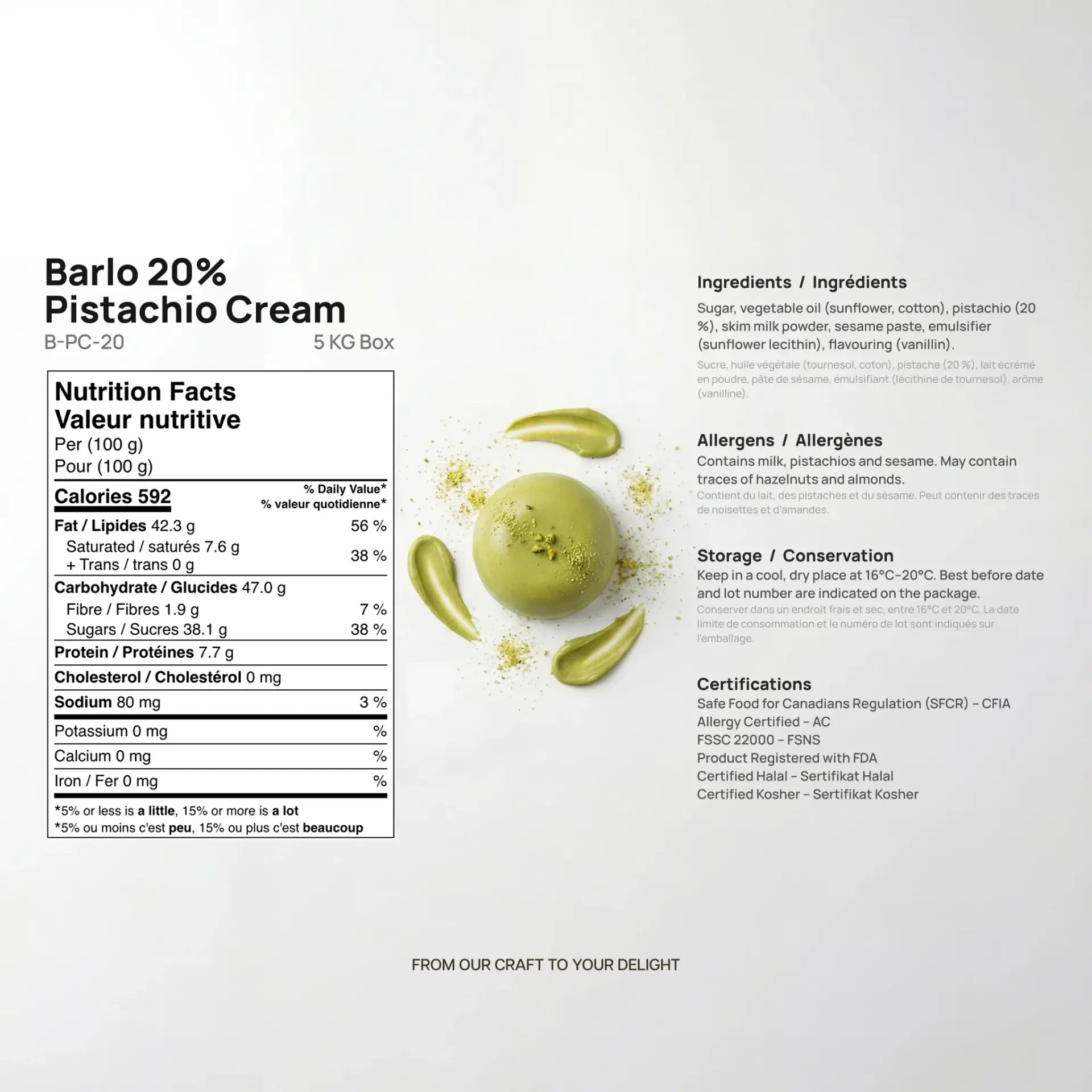 5 kg Pistachio Cream 20% – Foodservice Tub